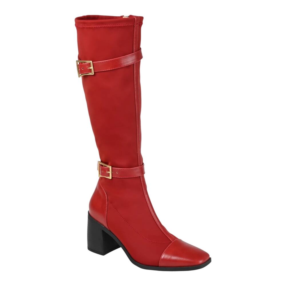 Journee Women's Gaibree Wide Calf Belted Block Heel Boots Red Size 8
